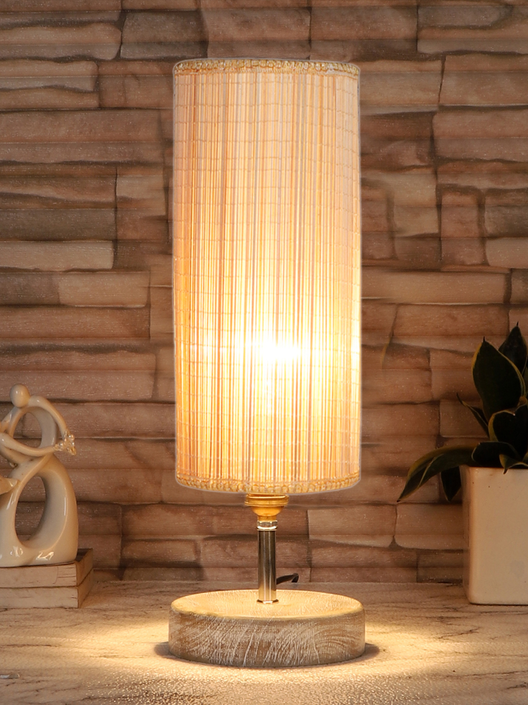 Ambika Home Beige Boho Bamboo White Brushed Decorative Table Lamp | Premium Handmade Home Decor | Bedroom Living Room Bedside Hotel Café | WK02 - Image 2