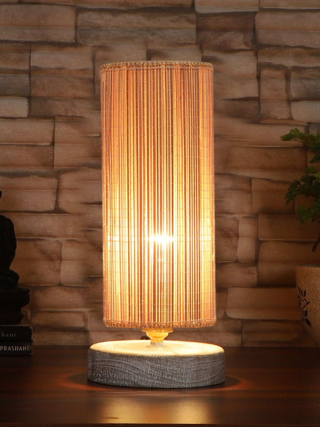 Ambika Home Beige Boho Bamboo White Brushed Decorative Table Lamp | Premium Handmade Home Decor | Bedroom Living Room Bedside Hotel Café | WK59 - Image 2