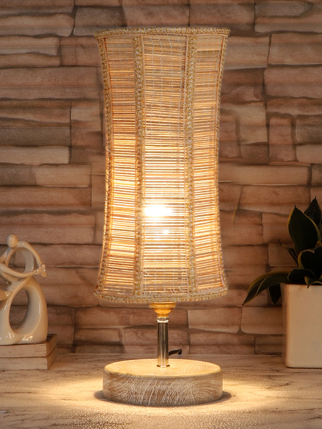 Ambika Home Beige Boho Bamboo White Brushed Decorative Table Lamp | Premium Handmade Home Decor | Bedroom Living Room Bedside Hotel Café | WK01 - Image 2
